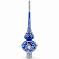 Silver Swirls on Blue Glass Christmas Tree Topper 11 Inches