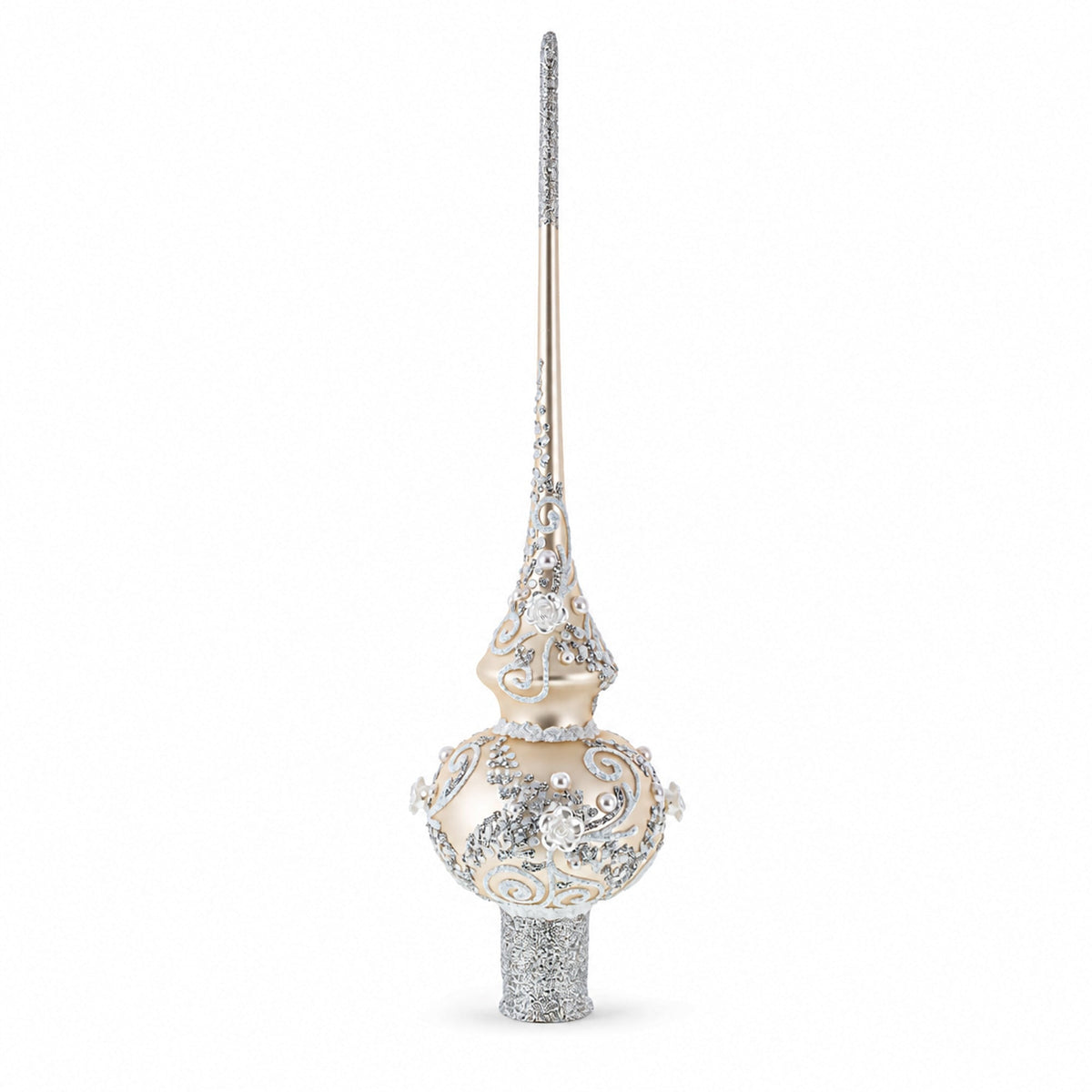 White Swirls on Champagne Glass Christmas Tree Topper 11 Inches
