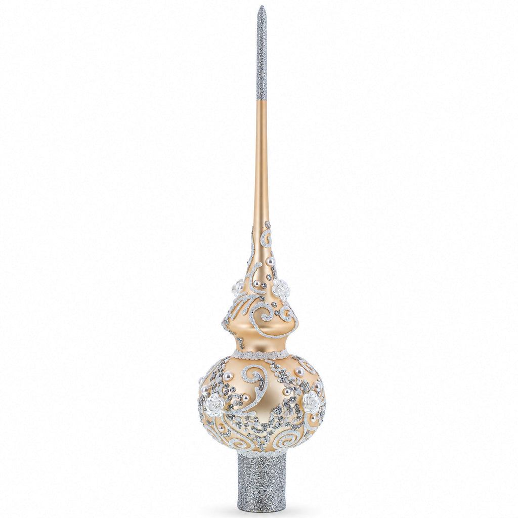 White Swirls on Champagne Glass Christmas Tree Topper 11 Inches
