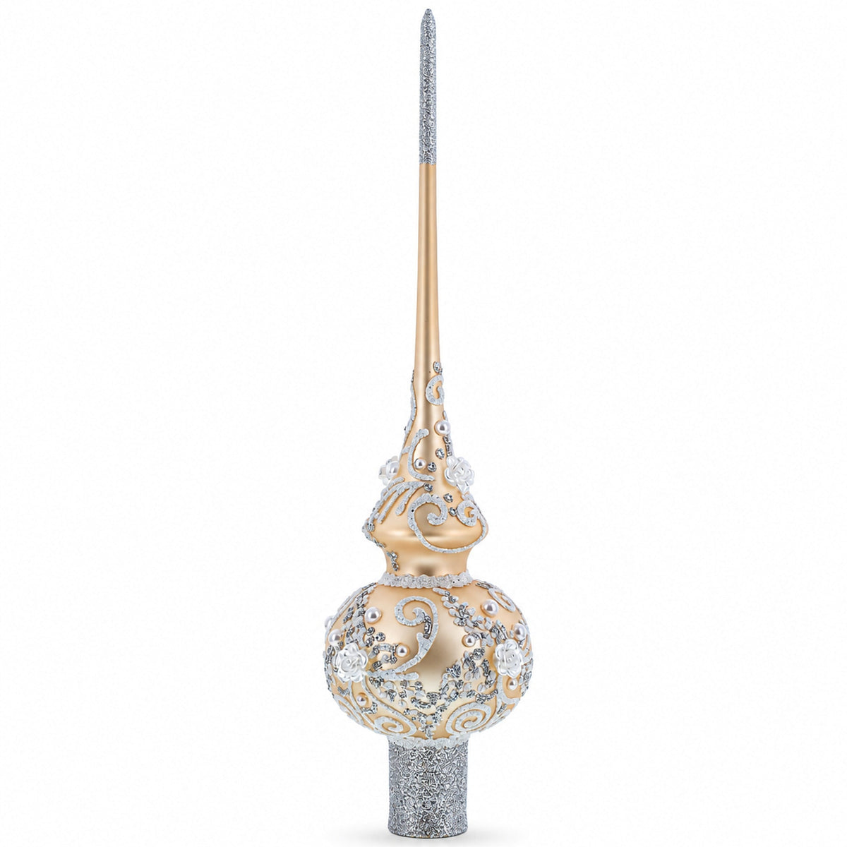 White Swirls on Champagne Glass Christmas Tree Topper 11 Inches