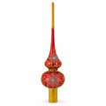 Radiant Jeweled Snowflake on Red Glass Christmas Tree Topper 11 Inches