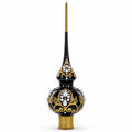Black and Gold Filigree Design Glass Christmas Tree Topper 11 Inches