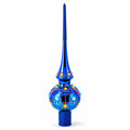 Glossy Blue with Festive Accents Glass Christmas Tree Topper 11 Inches