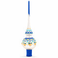 Chic Iridescent Pearl with Blue Embellishments Glass Christmas Tree Topper 11 Inches