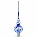 Elegant Cobalt Bloom with Glittering Accents Glass Christmas Tree Topper 11 Inches