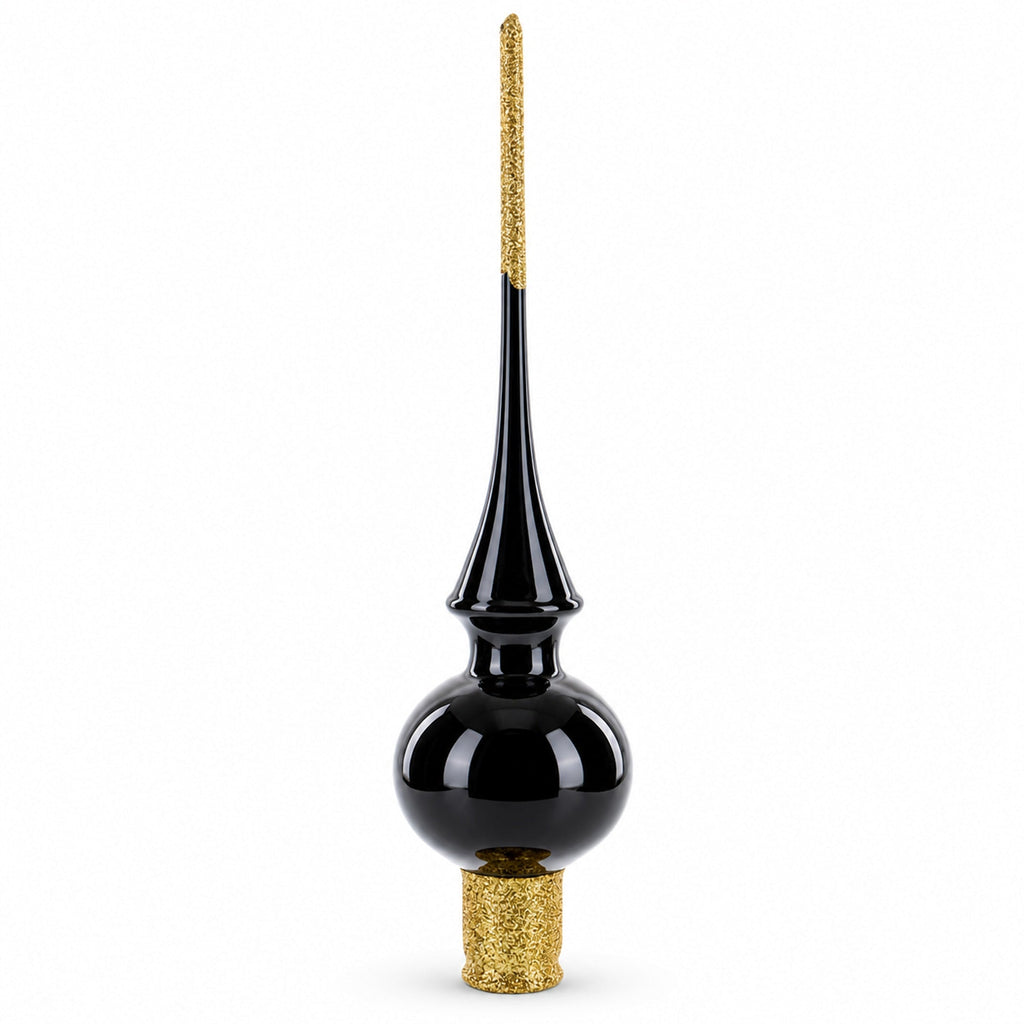 Glossy Black Glass Christmas Tree Topper 11 Inches