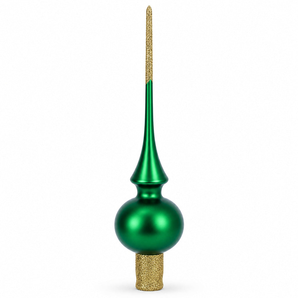 Solid Green with Sparkling Top Glass Christmas Tree Topper 11 Inches