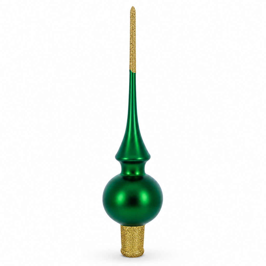 Solid Green with Sparkling Top Glass Christmas Tree Topper 11 Inches