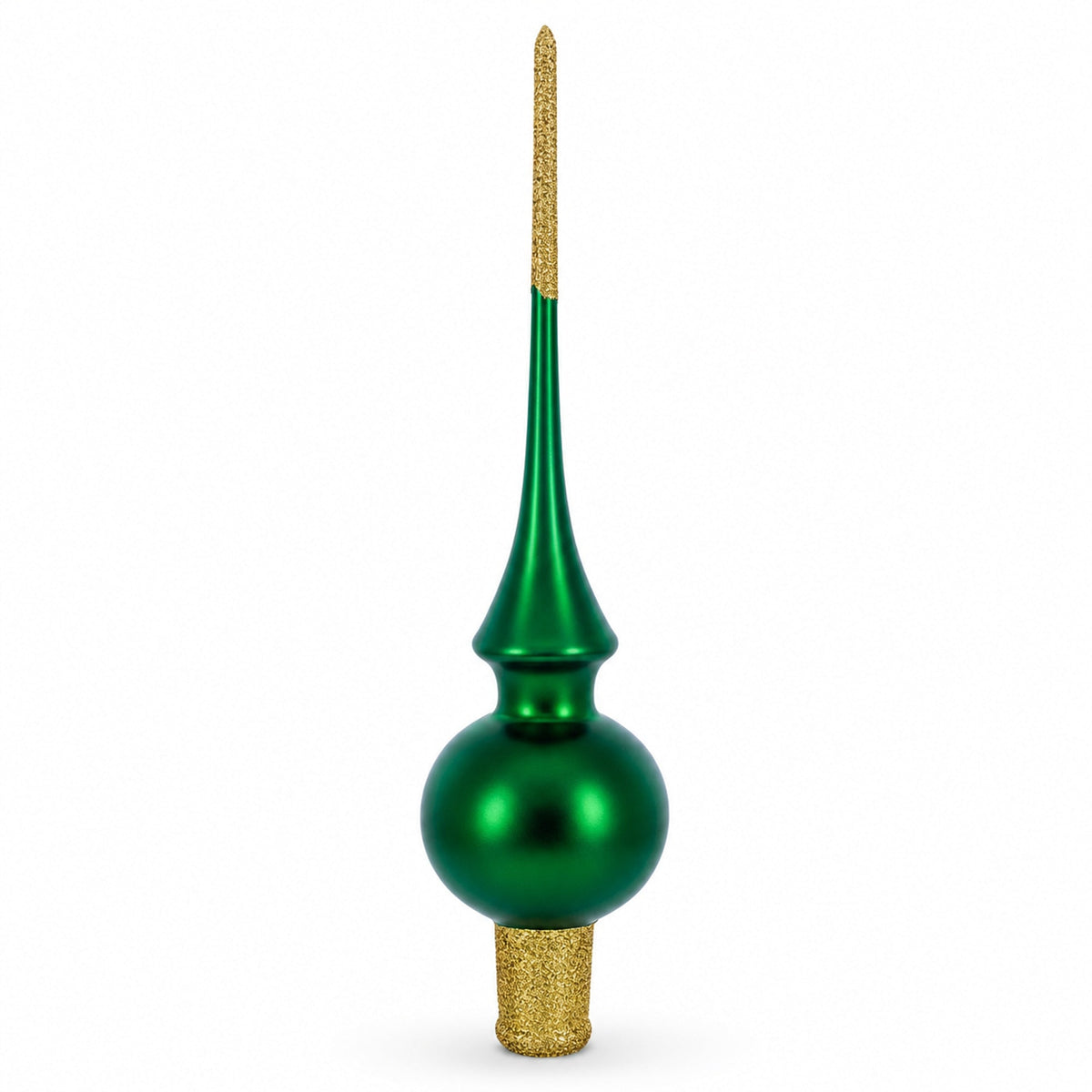 Solid Green with Sparkling Top Glass Christmas Tree Topper 11 Inches