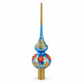 Exquisite Blue and Gold Floral Glass Christmas Tree Topper 11 Inches