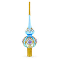 Elegant Blue and Purple Jewel-Encrusted Glass  Tree Topper 11 Inches