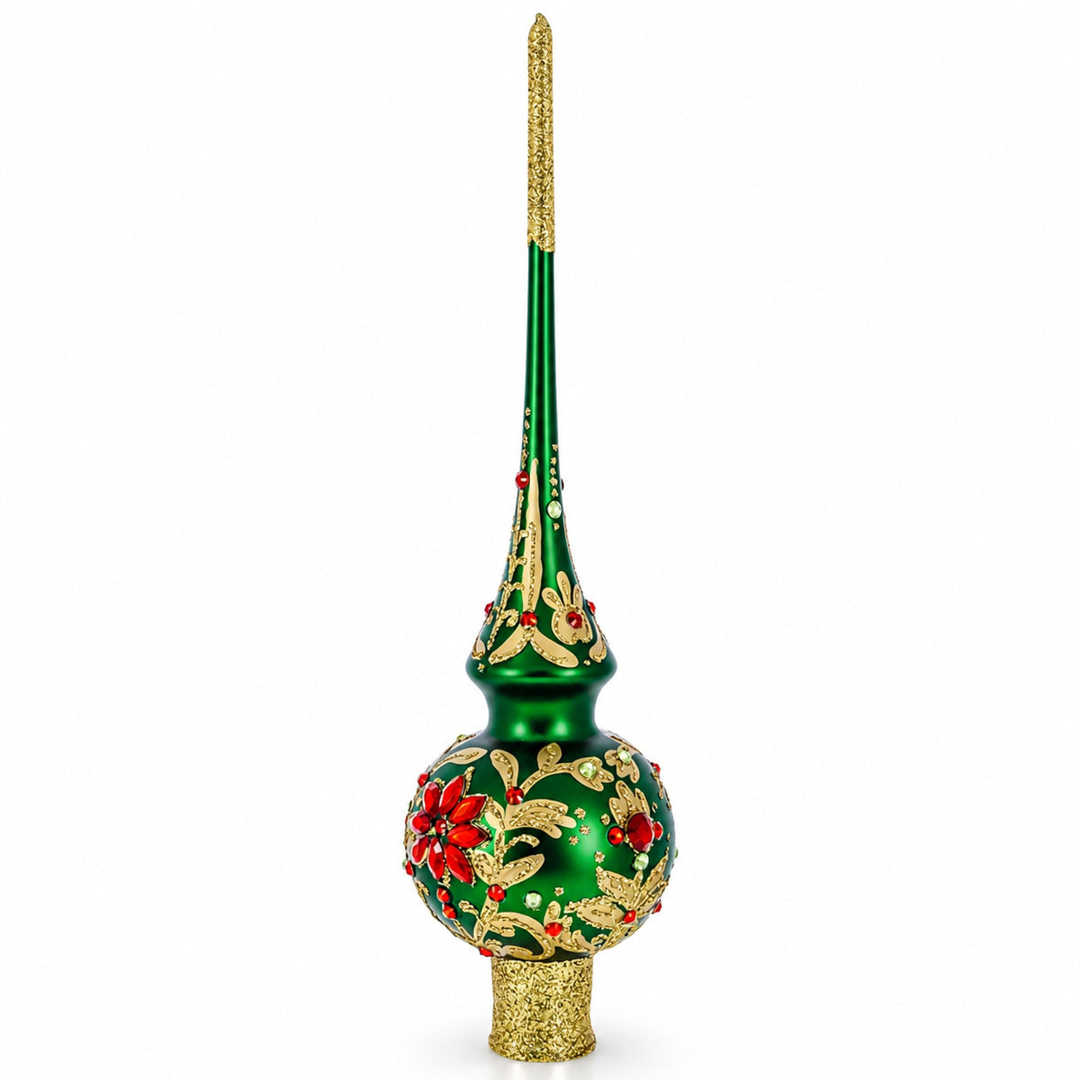 Regal Emerald & Red Glass Christmas Tree Topper 11 Inches