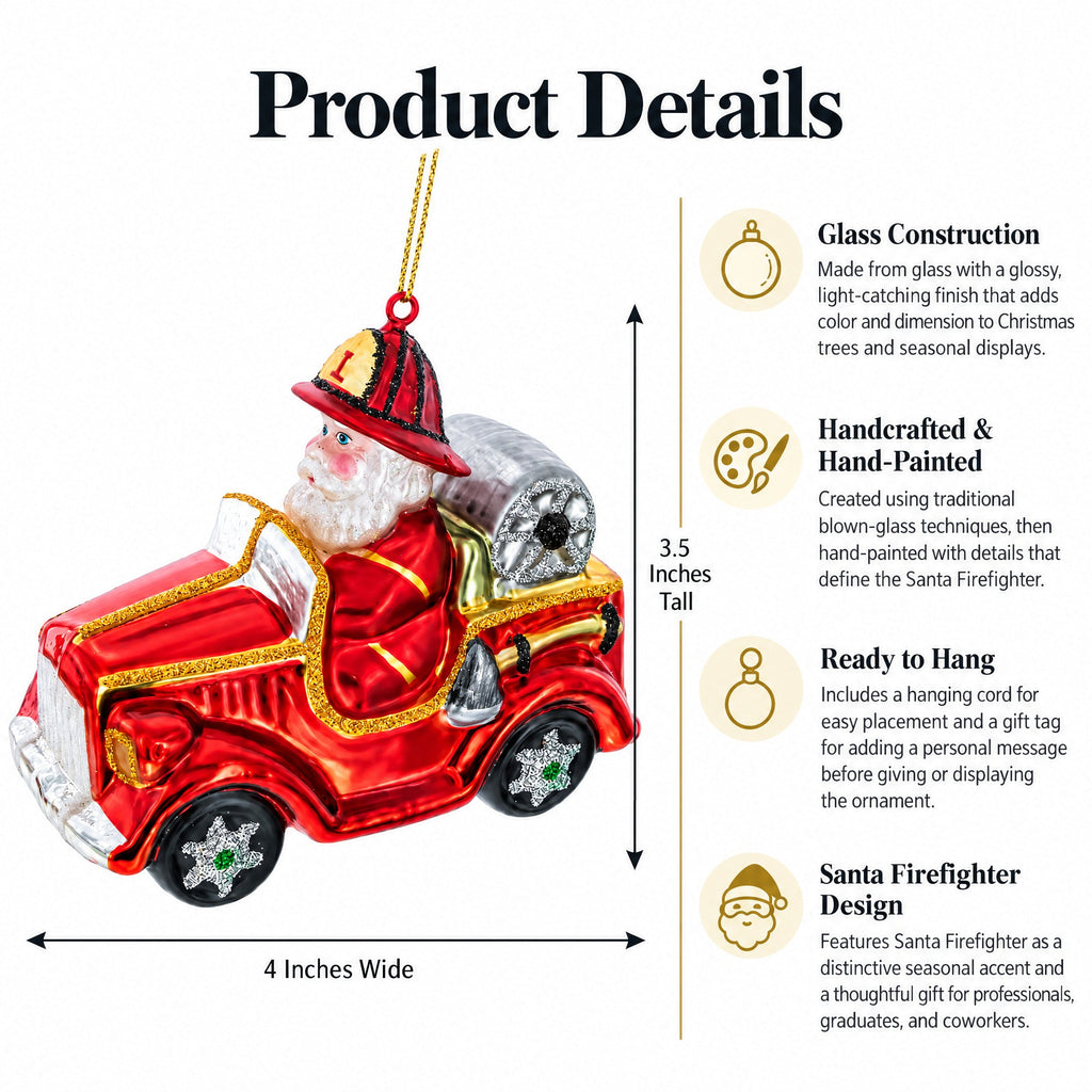 Santa Firefighter Glass Christmas Ornament