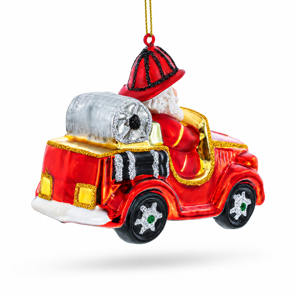 Santa Firefighter Glass Christmas Ornament