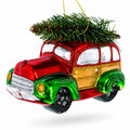 Car Carrying Tree Glass Christmas Ornament