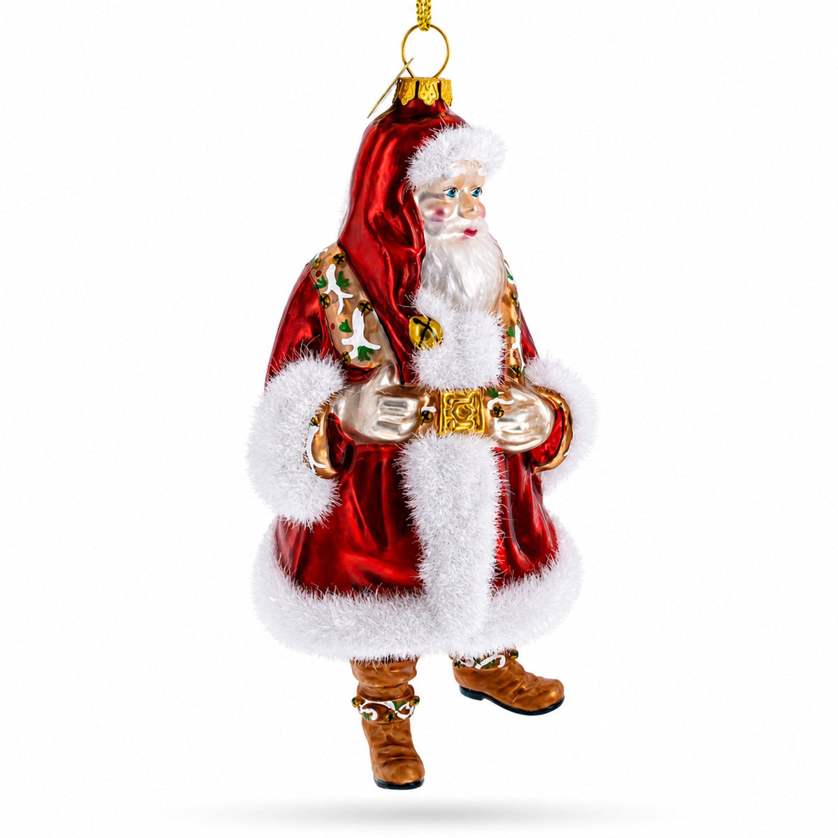 Classic Santa in Fur-Trimmed Coat Glass Christmas Ornament