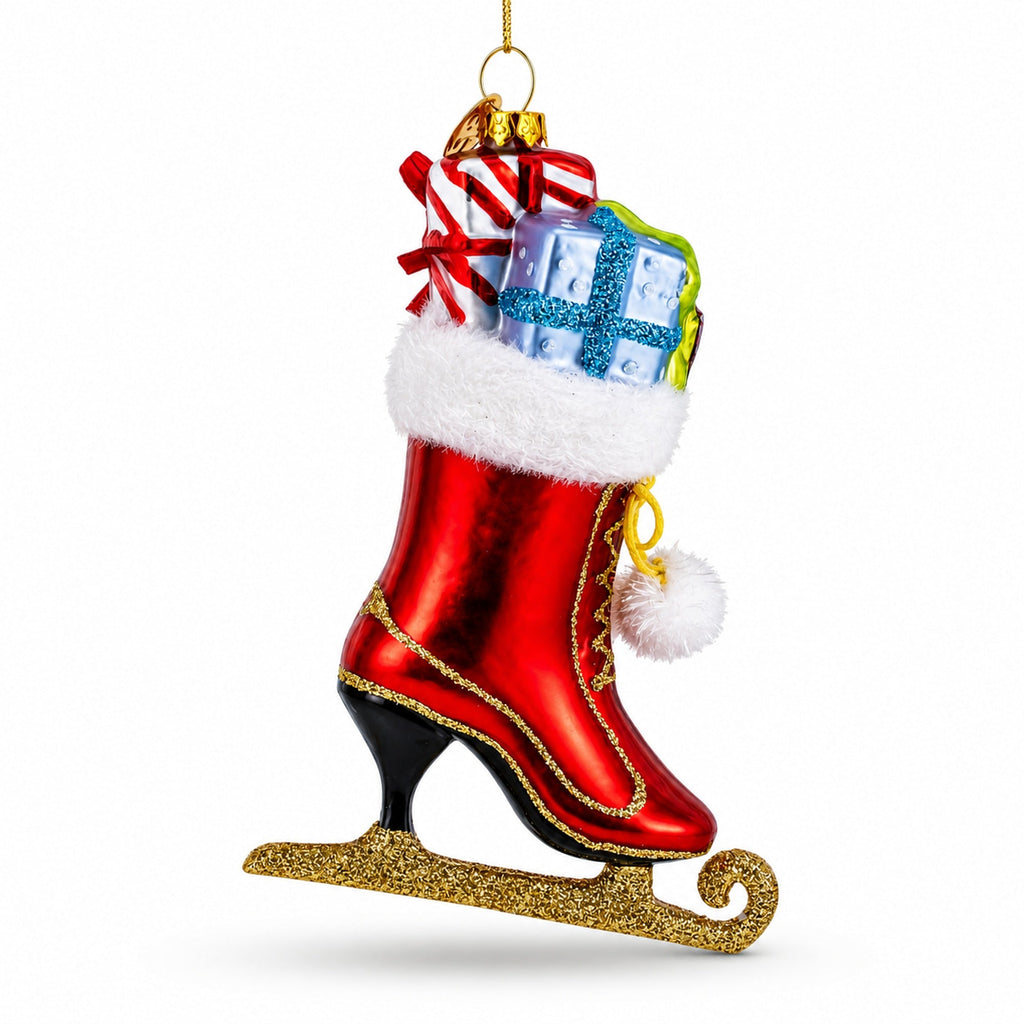 Red Ice Skate Glass Christmas Ornament