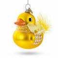 Yellow Duck with Bow Glass Christmas Ornament