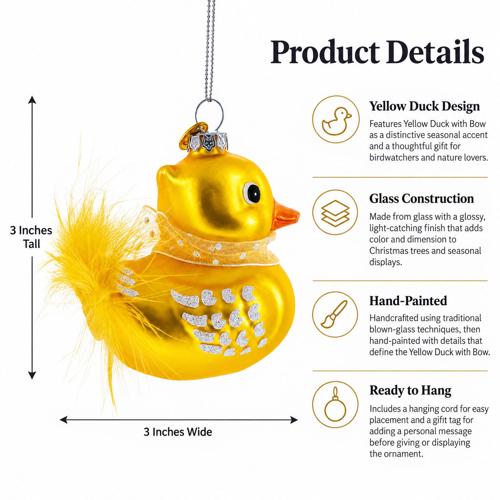 Yellow Duck with Bow Glass Christmas Ornament
