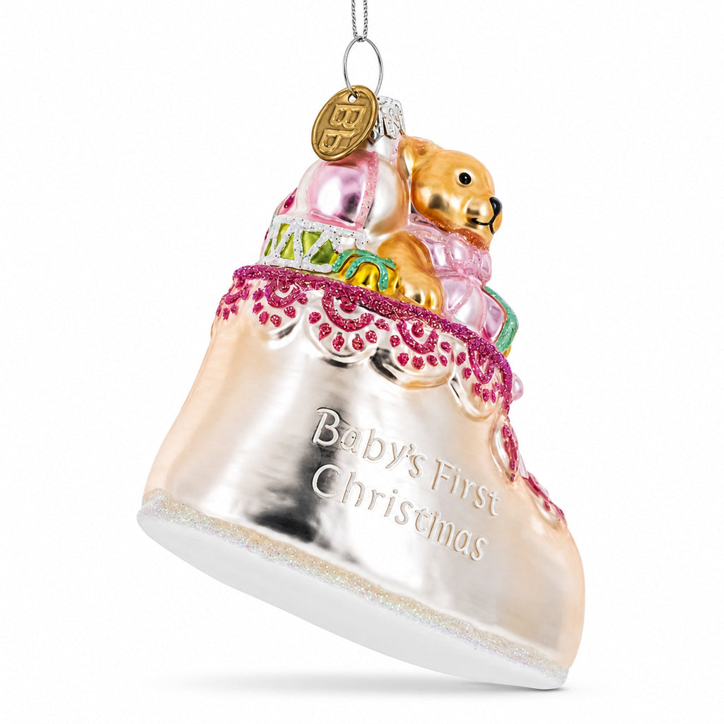 Teddy Bear Baby's First Glass Christmas Ornament