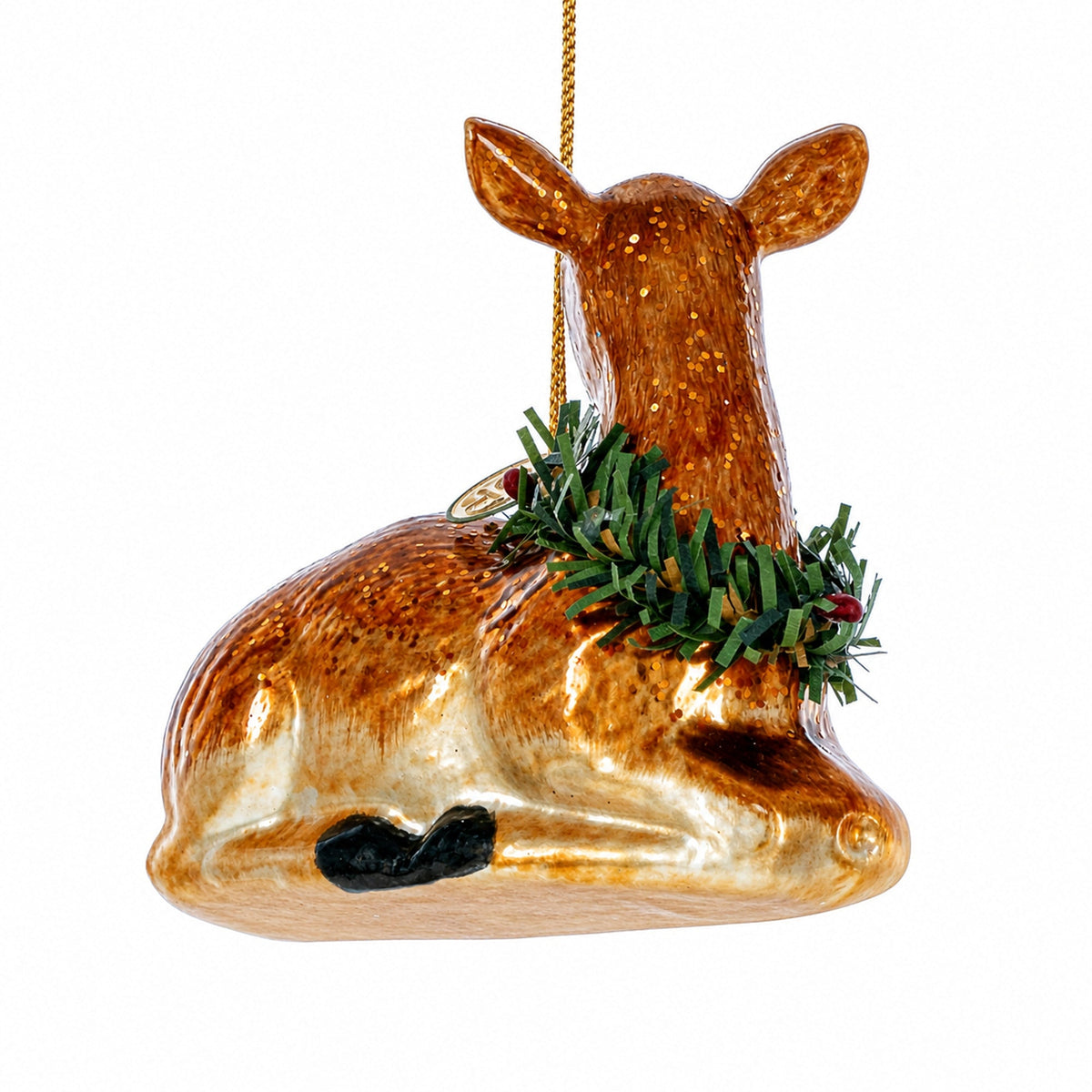 Deer with Wreath Glass Christmas Ornament