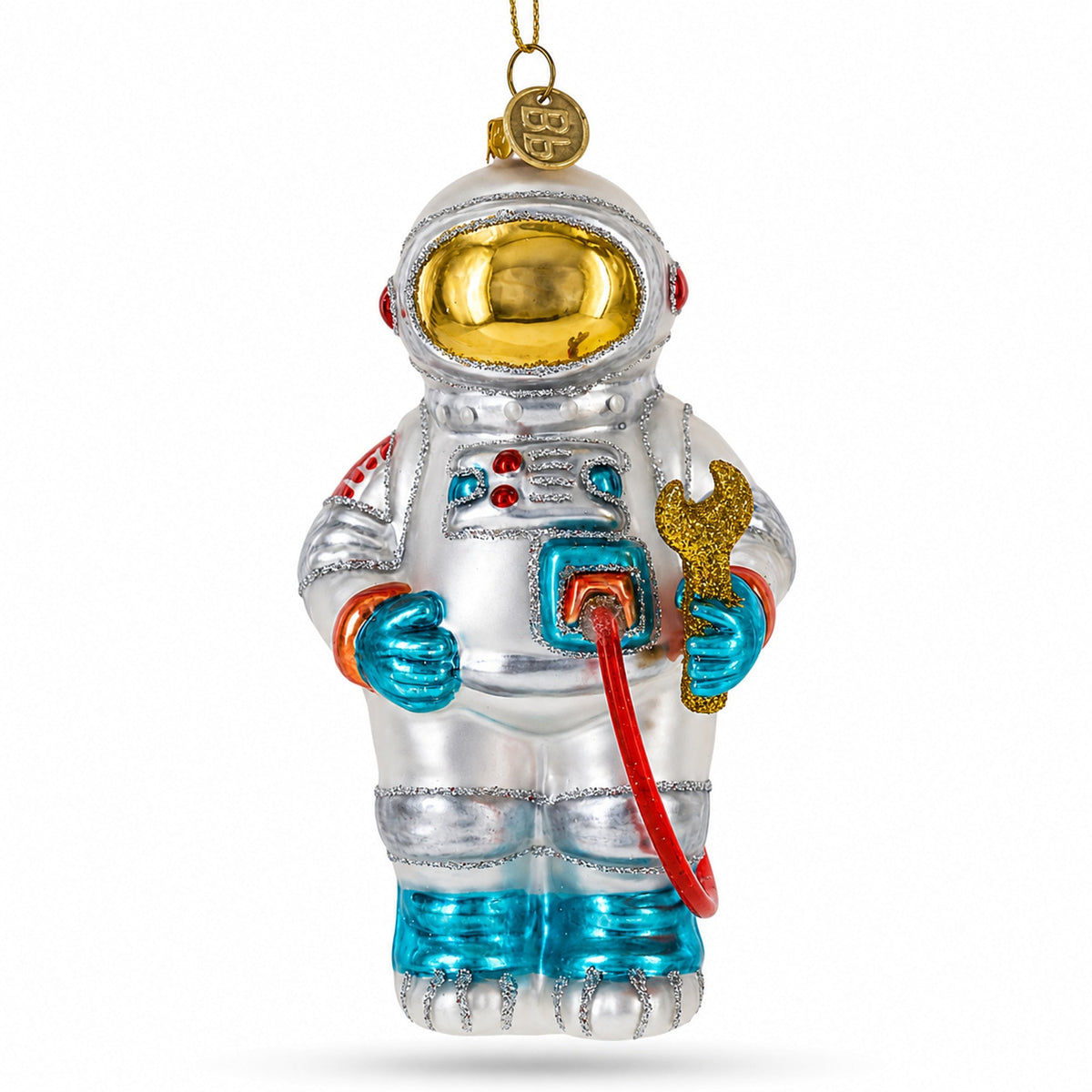 Astronaut in Open Space Glass Christmas Ornament