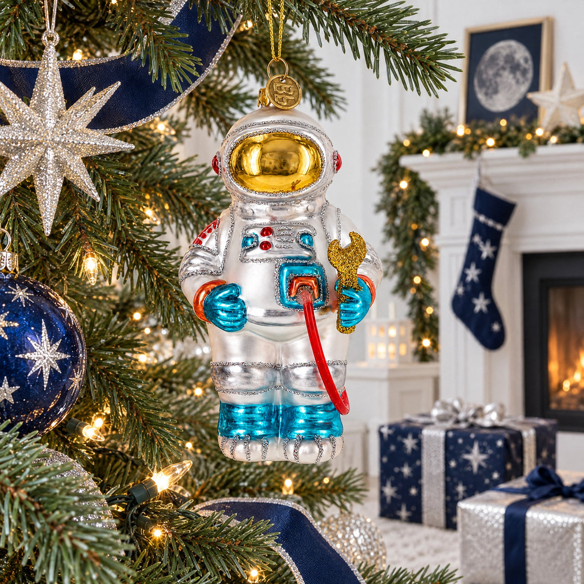 Astronaut in Open Space Glass Christmas Ornament