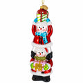 Snowmen Friends Sharing Gifts Glass Christmas Ornament