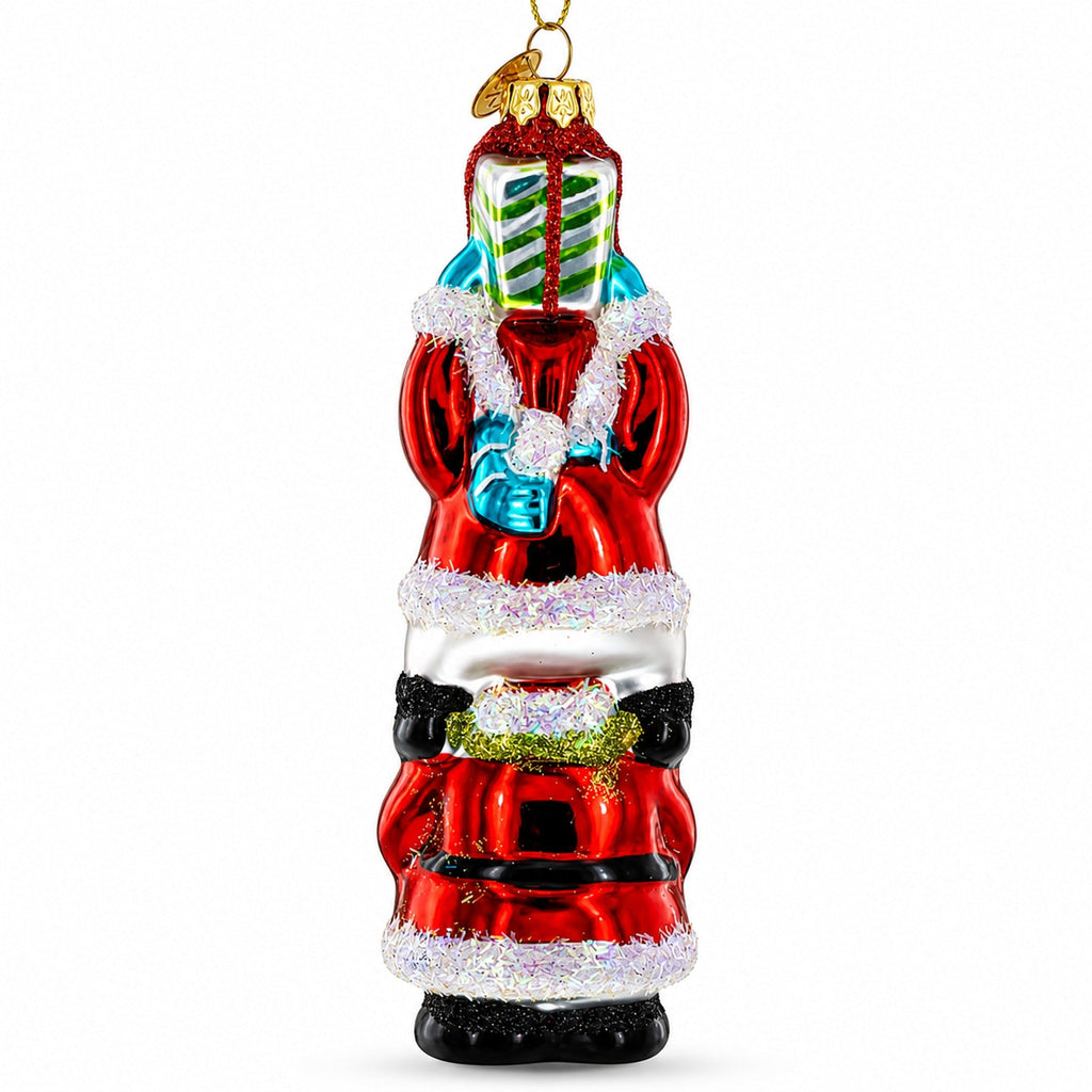 Snowmen Friends Sharing Gifts Glass Christmas Ornament