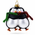 Penguin Couple in Love Glass Christmas Ornament