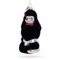 Black Poodle Dog with Faux Fur Glass Christmas Ornament