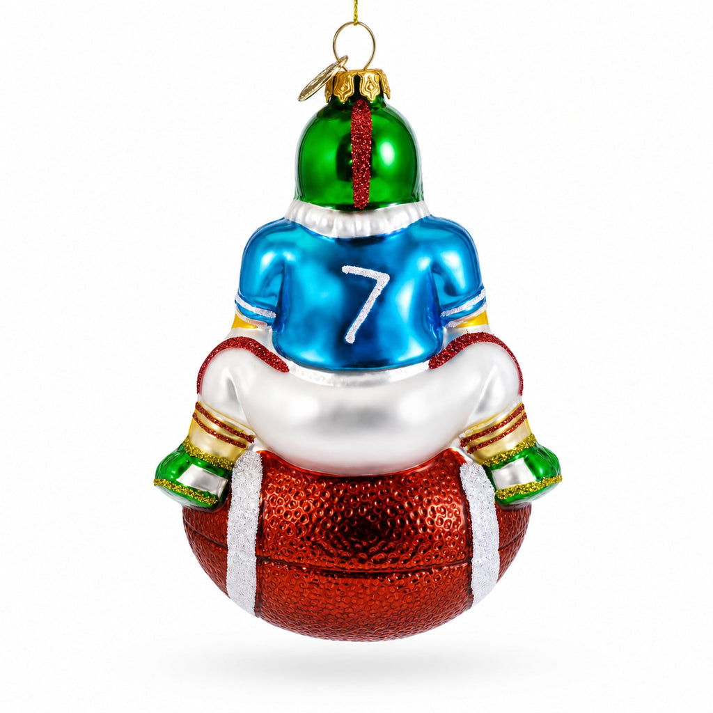 Football Santa the Quarterback Glass Christmas Ornament