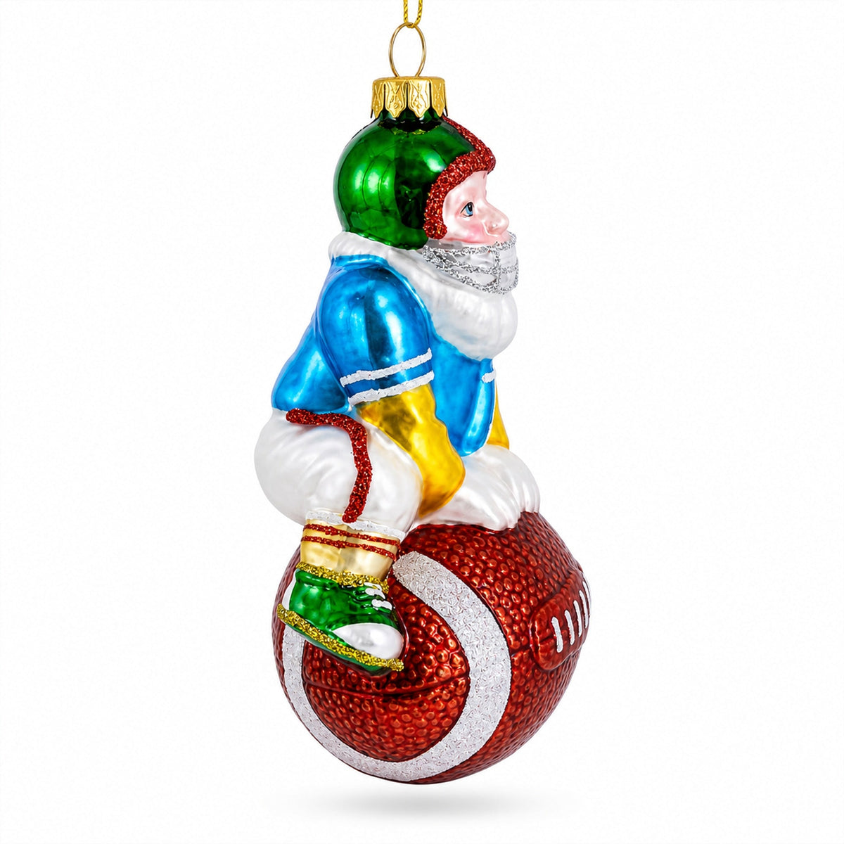 Football Santa the Quarterback Glass Christmas Ornament