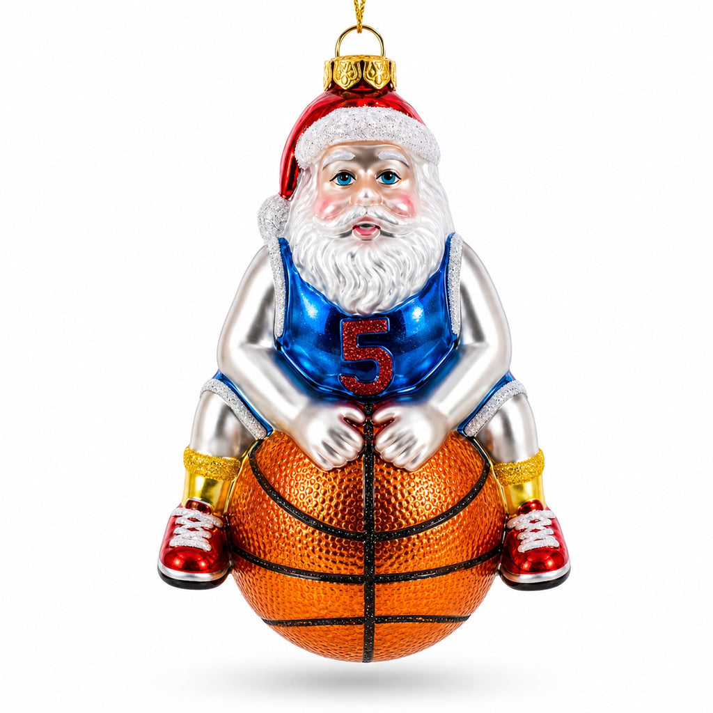 Santa Basketball Player Glass Christmas Ornament