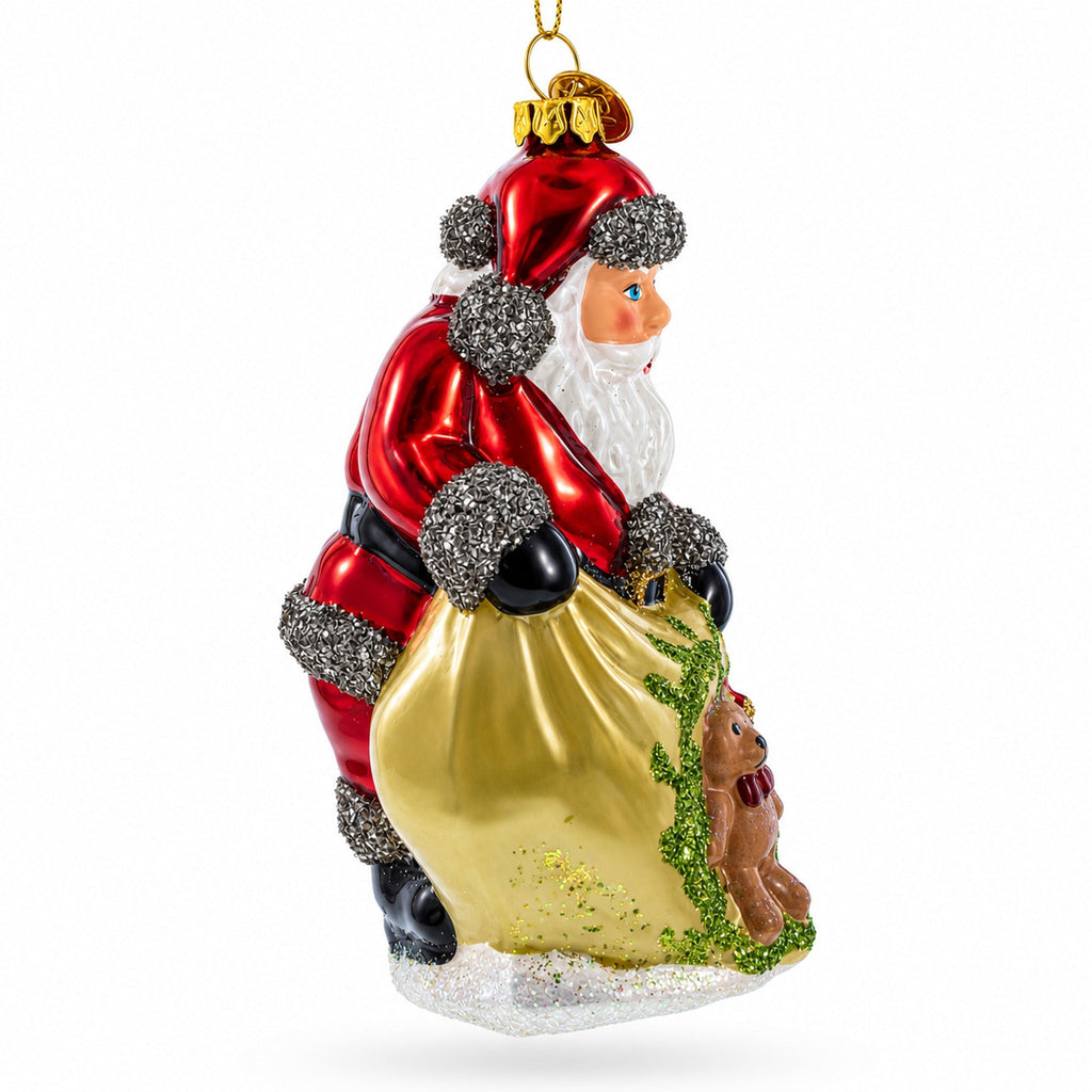 Santa with Toy Sack Glass Christmas Ornament