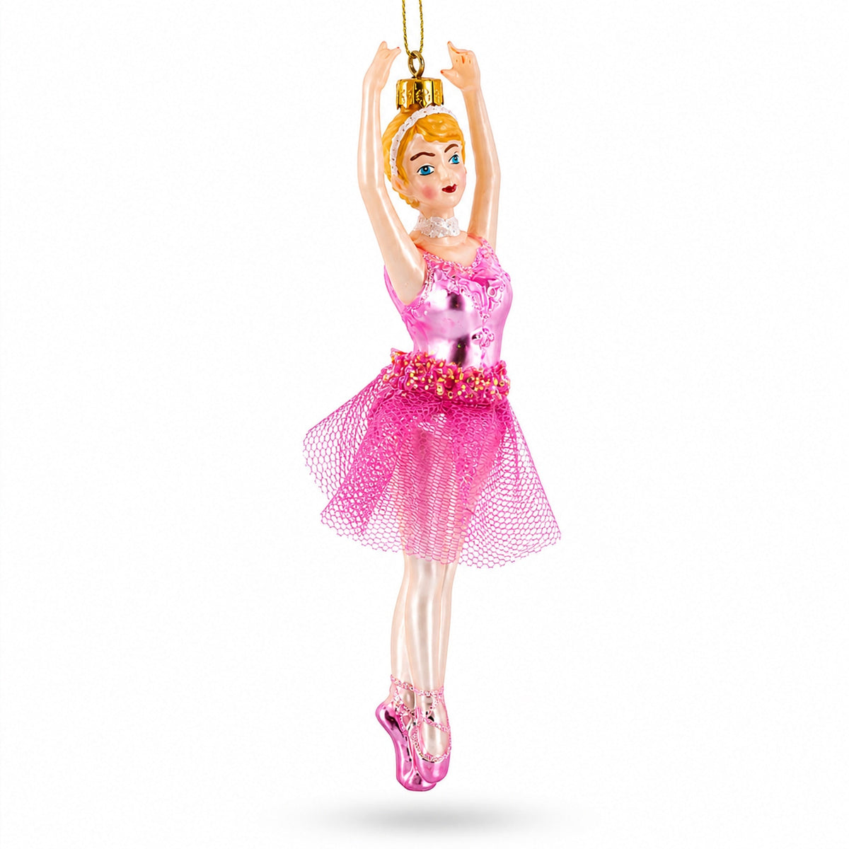 Dancing Ballerina in Pink Dress -Glass Christmas Ornament