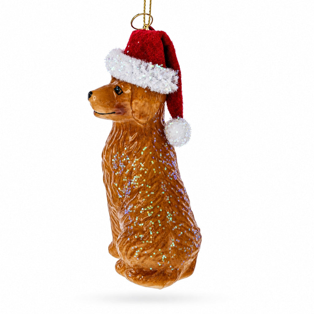 Golden Retriever in a Santa Hat Glass Christmas Ornament