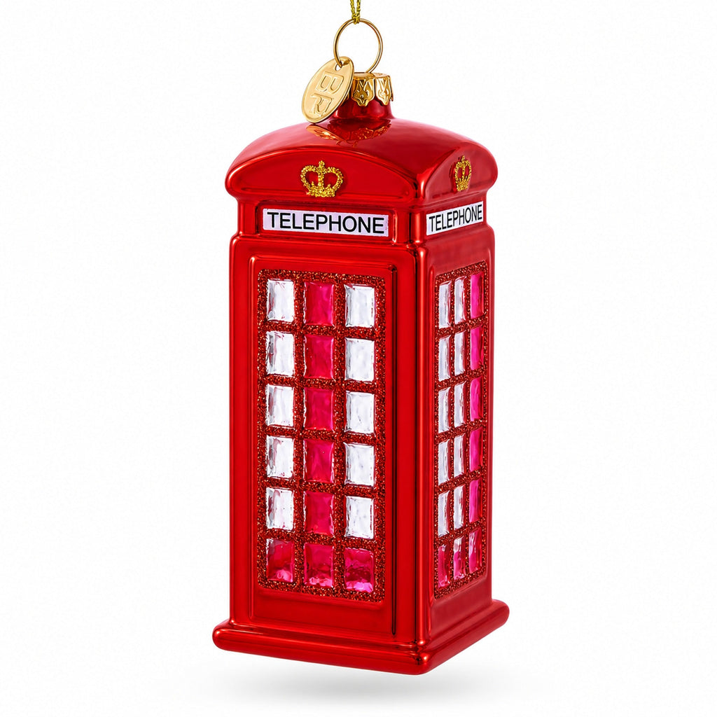 Red Telephone Booth in London, United Kingdom Glass Christmas Ornament