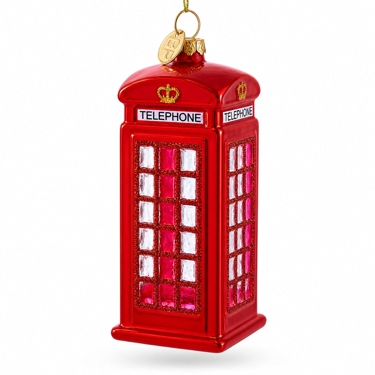 Red Telephone Booth in London, United Kingdom Glass Christmas Ornament