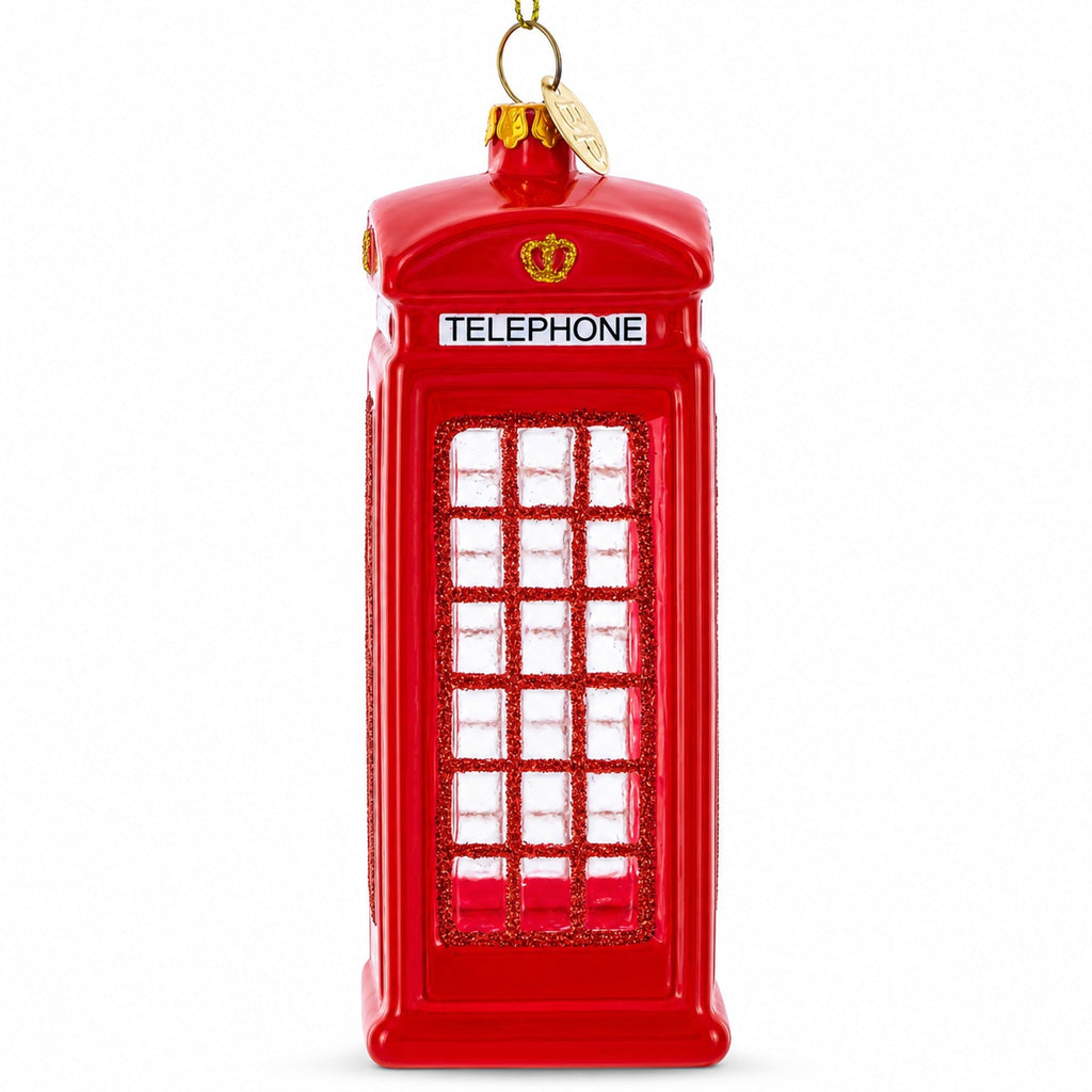 Red Telephone Booth in London, United Kingdom Glass Christmas Ornament