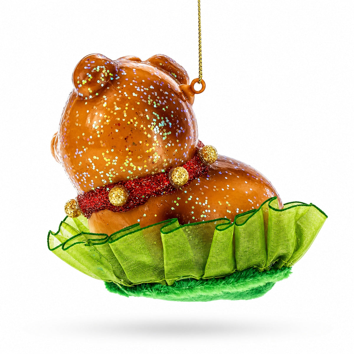 Bulldog Pup Glass Christmas Ornament
