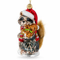 Raccoon Holding Squirrel Glass Christmas Ornament