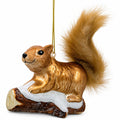 Squirrel on Snowy Branch Glass Christmas Ornament