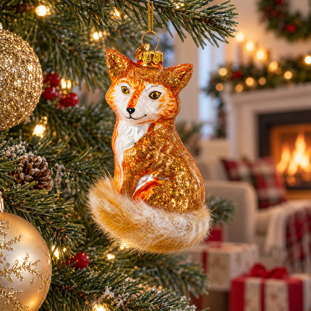 Wild Fox Glass Christmas Ornament