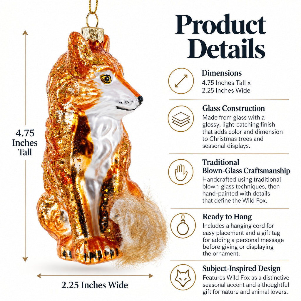 Wild Fox Glass Christmas Ornament