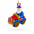 Uncle Sam Santa Driving a Car Glass Christmas Ornament