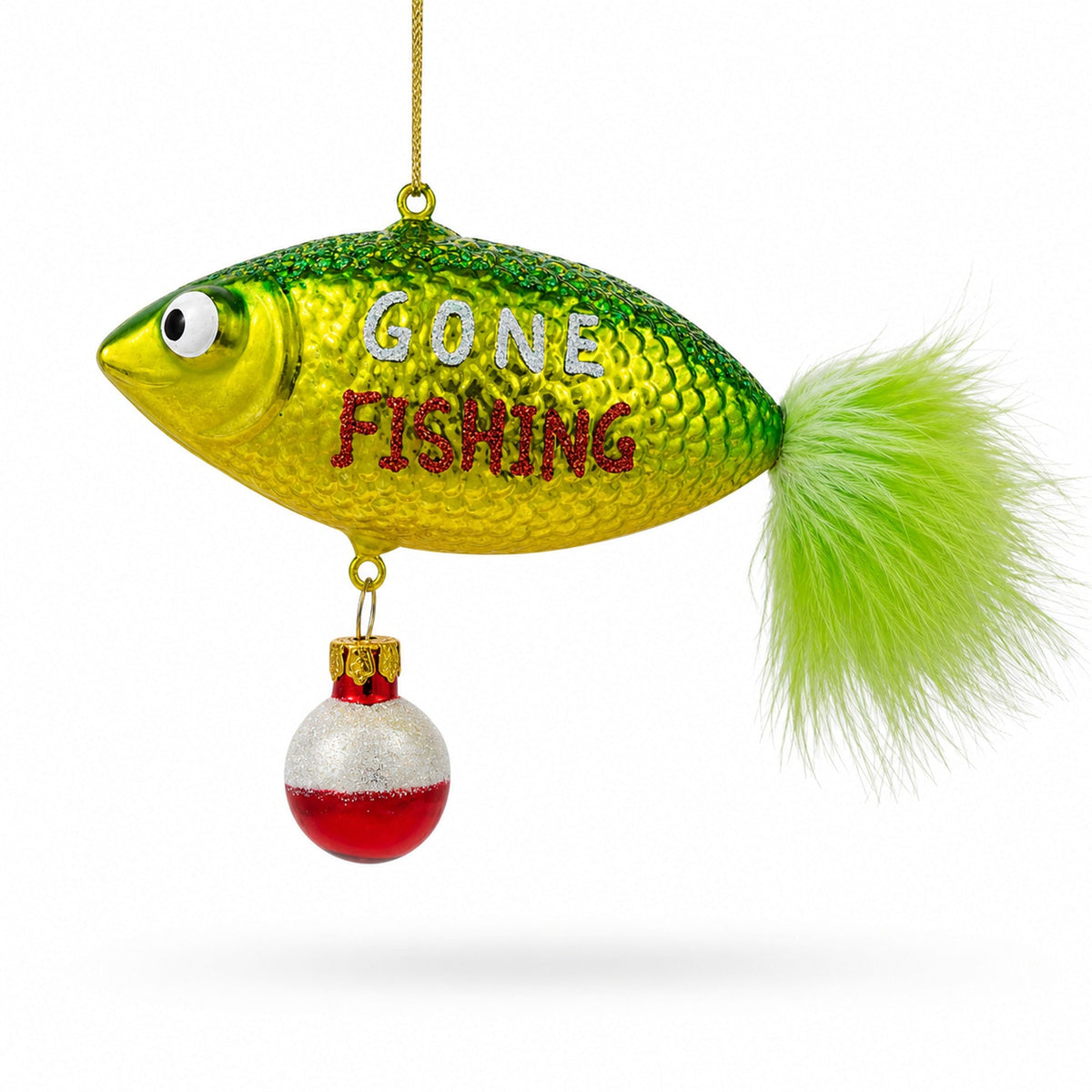 Gone Fishing Glass Christmas Ornament