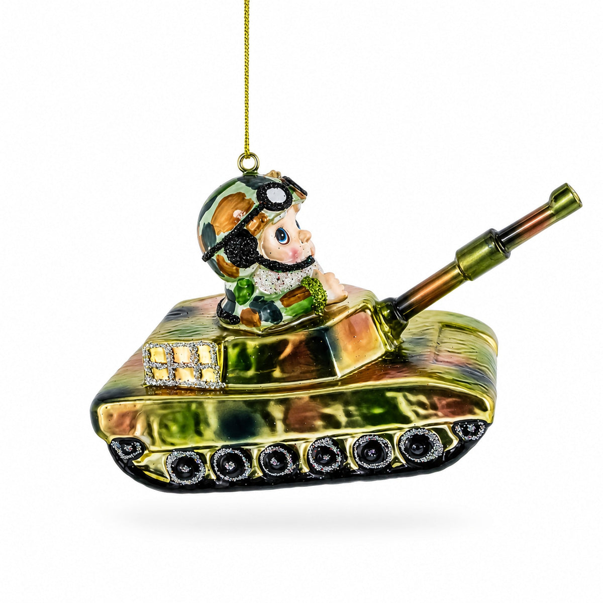 Santa the Tank Commander Glass Christmas Ornament
