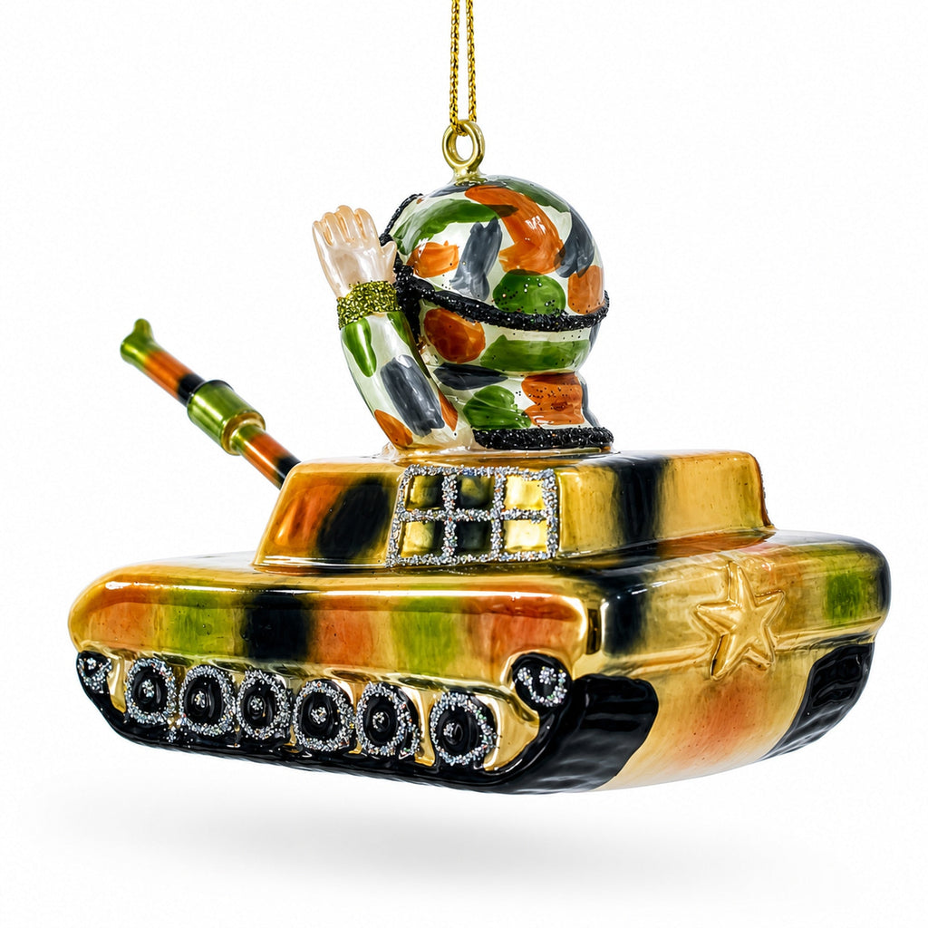 Santa the Tank Commander Glass Christmas Ornament