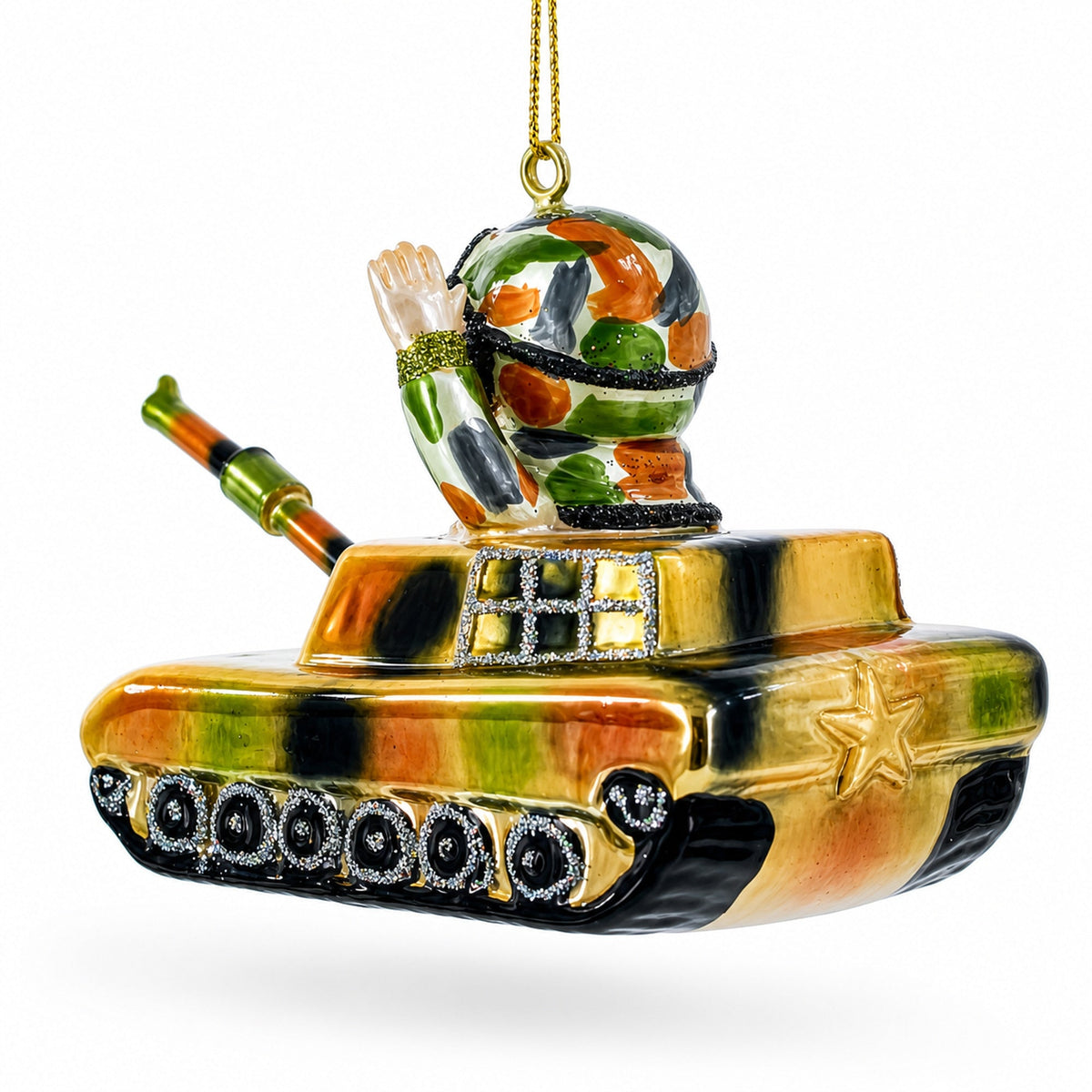 Santa the Tank Commander Glass Christmas Ornament
